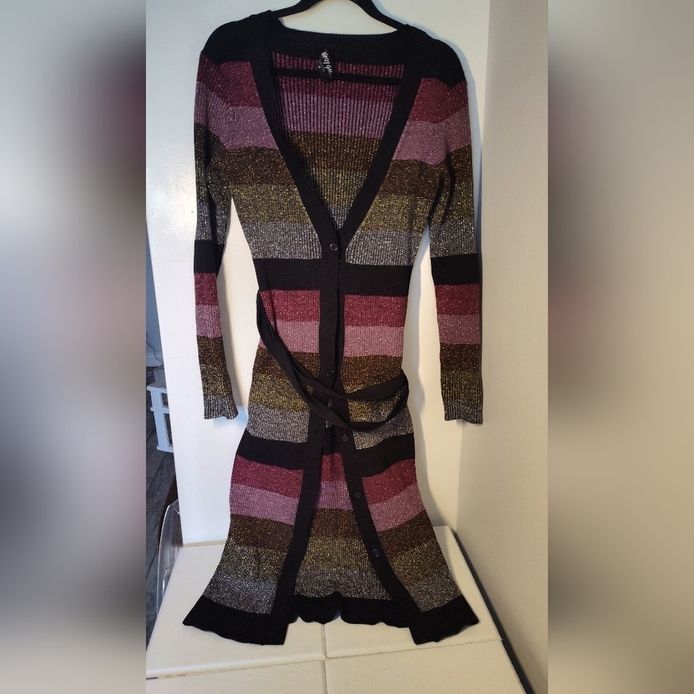 Nasty Gal Striped Long Cardigan Dress Size M #597